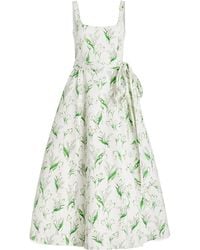 Carolina Herrera - Sash-detailed Floral Cotton-blend Midi Dress - Lyst