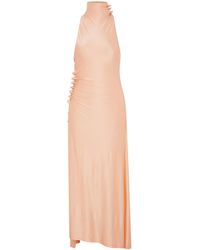 Rabanne - Button-Embellished Stretch-Satin Halter Dress - Lyst