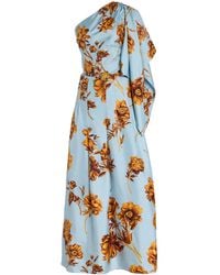 Oscar de la Renta - Asymmetric Printed Silk Maxi Dress - Lyst