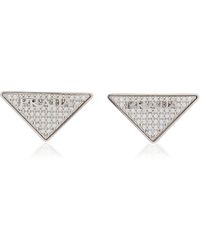 Prada - Crystal-embellished Sterling Silver Logo Earrings - Lyst