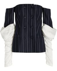 Hellessy - Pelicano Pinstriped Ruched Off-the-shoulder Jacket - Lyst