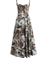 Oscar de la Renta - Palm-Printed Stretch Cotton-Poplin Midi Dress - Lyst