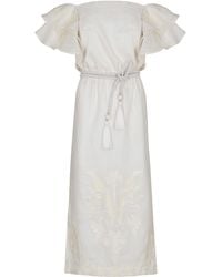 ANDRES OTALORA - Amellia Embroidered Linen Midi Dress - Lyst