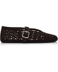 Alaïa - Perforated Suede Mary Jane Flats - Lyst