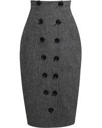 Alaïa - Button-detailed Linen Midi Pencil Skirt - Lyst