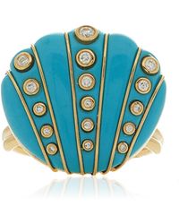 Yvonne Léon - 9k Yellow Gold Diamond And Turquoise Ring - Lyst