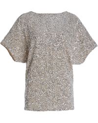 Carla Zampatti - Draped Crushed-Sequin Top - Lyst