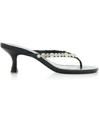 STAUD - Freja Embellished Leather Thong Sandals - Lyst