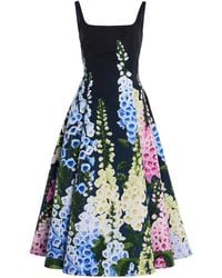 Oscar de la Renta - Foxglove-Printed Faille Midi Dress - Lyst