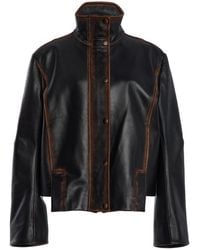 Brandon Maxwell - The Mason High-Neck Hand Distressed Leather Jacket - Lyst