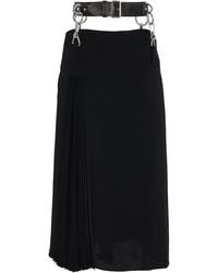 Prada - Belt-Detailed Pleated Crepe-Cady Midi Skirt - Lyst