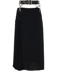 Prada - Belt-Detailed Pleated Crepe-Cady Midi Skirt - Lyst