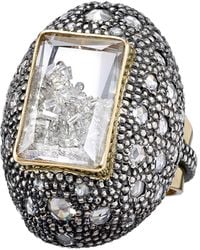 Moritz Glik - 18k Gold, Blackened Silver, Diamond And Sapphire Ring - Lyst