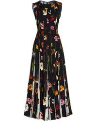 Oscar de la Renta Crepe-inset Floral Knit Midi Dress - Black
