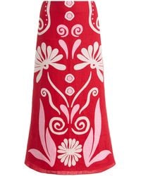 Cala De La Cruz - Fabiana Printed Linen Midi Skirt - Lyst