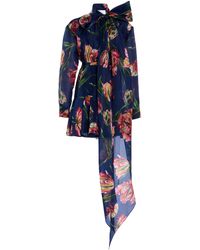 Carolina Herrera - Tie-Neck Silk Mini Shirt Dress - Lyst