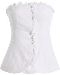 Posse - Florence Strapless Ruffled Linen Top - Lyst
