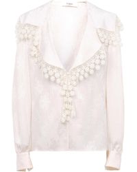 Chloé - Ruffled Organic Silk-Jacquard Top - Lyst