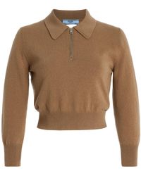 Prada - Cutout Cropped Cashmere Polo Sweater - Lyst