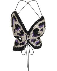 Area - Butterfly Crystal-embellished Pailette Top - Lyst