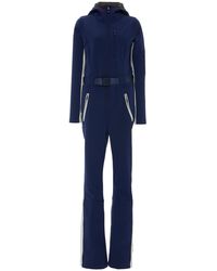 Perfect Moment Gt Belted Striped Stretch-shell Hooded Ski Suit - Blue