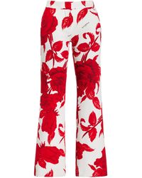 Balmain - Cropped Floral Low-rise Crepe Flared Pants - Lyst