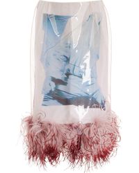 16Arlington - Vada Feather-trimmed Overlaid Jersey Midi Skirt - Lyst