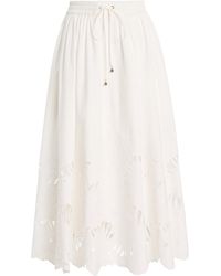 Zimmermann - Mahon Embroidered Cotton Midi Skirt - Lyst