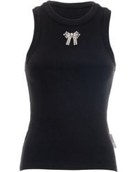 DES_PHEMMES - Bow-Embroidered Ribbed Cotton Top - Lyst