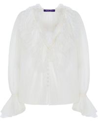 Ralph Lauren - Kensley Ruffled Cotton-Silk Top - Lyst