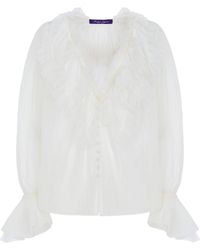 Ralph Lauren - Kensley Ruffled Cotton-Silk Top - Lyst