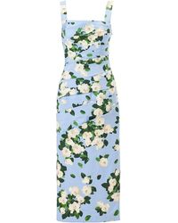 Carolina Herrera - Draped Painted Rose Cotton-Blend Midi Dress - Lyst