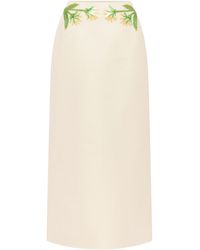 LEO LIN - Quinn Floral-Embellished Mid-Rise Wool-Silk Midi Skirt - Lyst