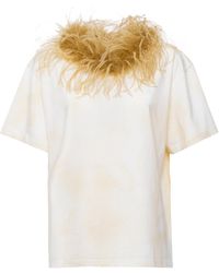 DES_PHEMMES - Feather-Trimmed Cotton T-Shirt - Lyst