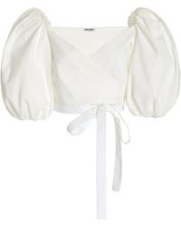 Miu Miu - Puff-sleeve Cotton Pique Cropped Wrap Top - Lyst