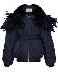 Prada - Feather-trimmed Re-nylon Bomber Jacket - Lyst