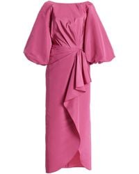 Carolina Herrera - Puff-sleeve Silk Midi Sarong Dress - Lyst