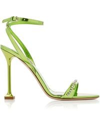 Miu Miu - Crystal-Trimmed Metallic Leather Sandals - Lyst