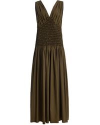 KHAITE - Nola Pleated Cotton Maxi Dress - Lyst