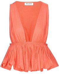 Alaïa - Peplum-Hem Cotton-Blend Top - Lyst