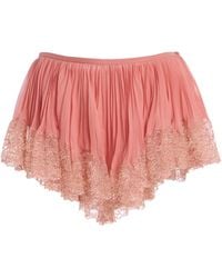 Saint Laurent - Lace-Trimmed Plisse Silk Shorts - Lyst