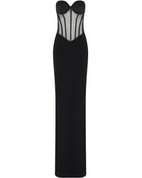 The New Arrivals Ilkyaz Ozel - Tara Mesh-Detailed Silk-Satin Corseted Maxi Dress - Lyst