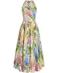 Oscar de la Renta - Foxglove-Printed Cotton-Poplin Midi Halter Dress - Lyst
