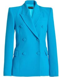 Sergio Hudson - Double-breasted Wool Crepe Blazer Jacket - Lyst