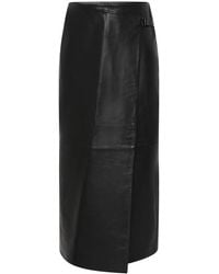 St. Agni - Wrap-Front Leather Midi Skirt - Lyst
