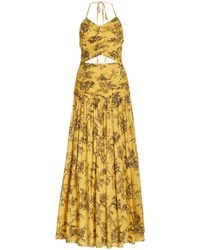 Carolina Herrera - Pleated Cutout Cotton Ankle Length Dress - Lyst