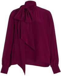 Prada - Silk Tie-Neck Top - Lyst