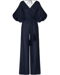 ANDRES OTALORA - De Hamel Belted Puff-sleeve Linen Jumpsuit - Lyst