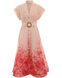 Zimmermann - High Tide Silk-linen Midi Shirt Dress - Lyst