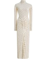 Alaïa - Alaã¯A Ivory Draped Jersey Rhinestone-Embellished Long Dress - Lyst